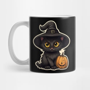 Black Cat In Witches Hat - Black Cats Spooky Halloween Mug